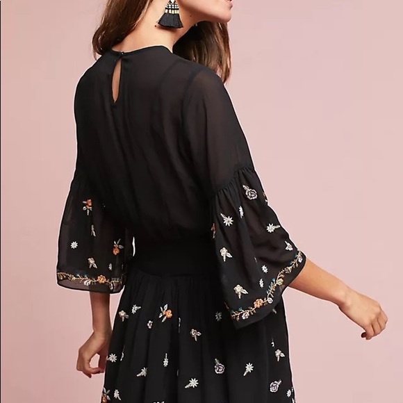 Maeve Anthropologie Anfisa Dress Black Embroidered Floral Free People Maxi - Picture 2 of 2
